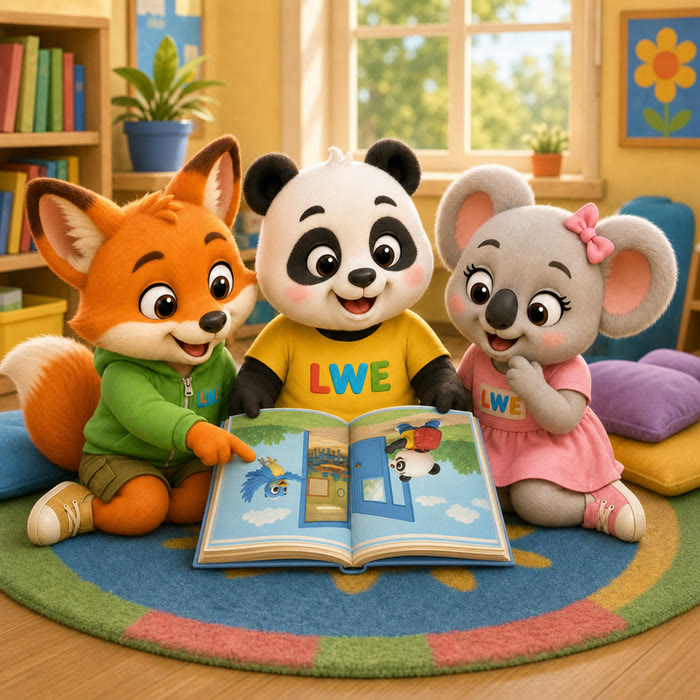 Chubi, Tin, and Mira read a school story together